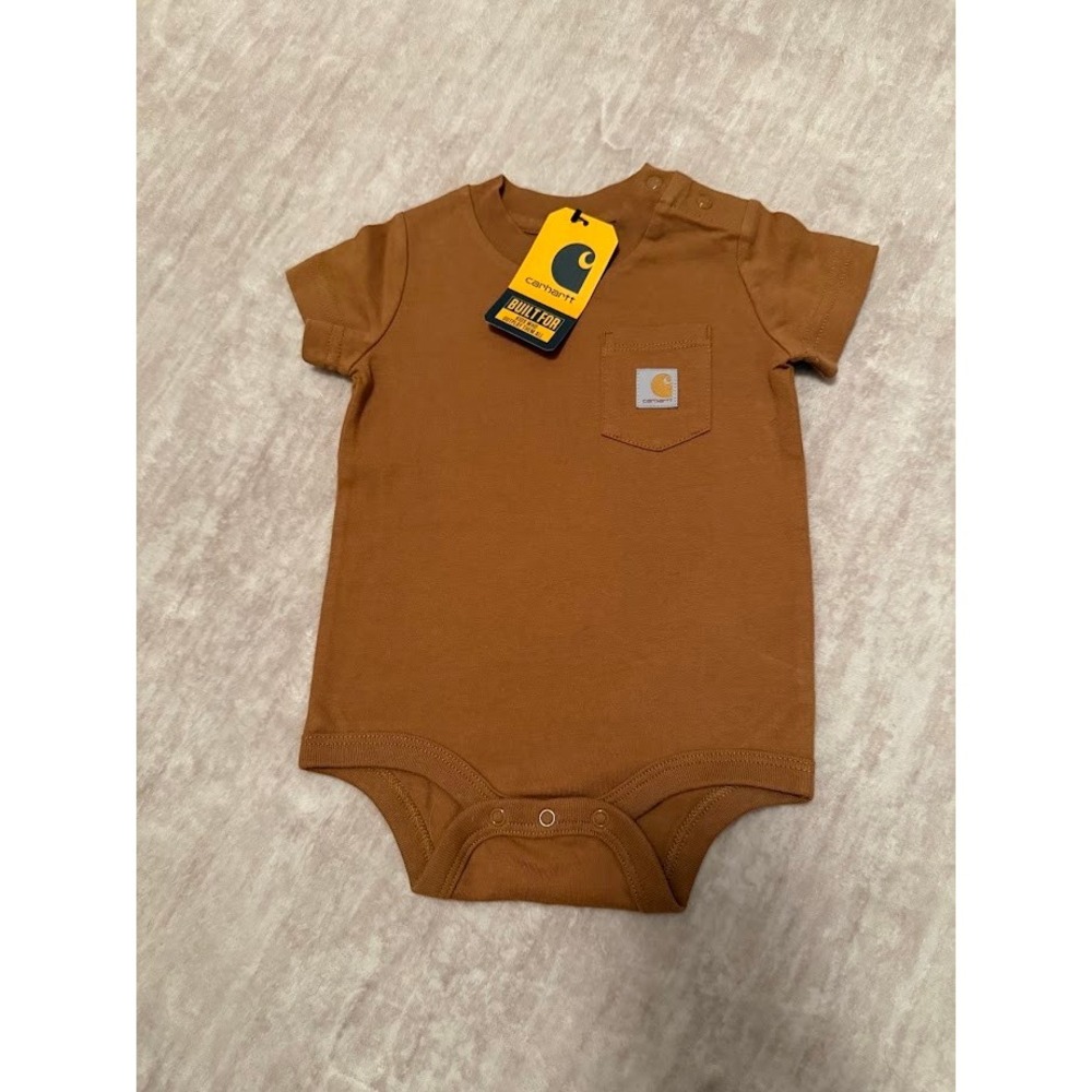 Carhartt Baby Boys Short Sleeve Pocket Bodysuit Brown 6M NEW